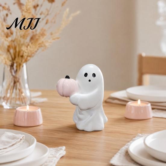 Spooky Ghost Decor Ornament, Bat Pumpkin Model Halloween Decoration, Resin Durable Ornament Figurine for Home Desktop Garden