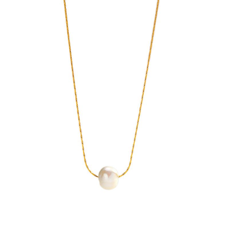 Minimalist freshwater pearl titanium steel necklace women's fashion light luxury collarbone chain 1011 new stainless steel necklace