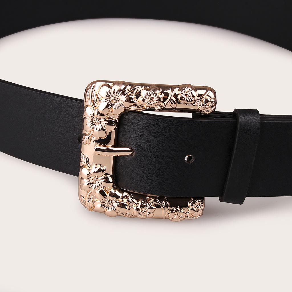 New Carved Super Large Buckle Pin Buckle Retro Versatile Elegant Belt Black Single Accessories Santa Claus Belt