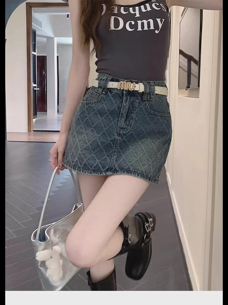 Women's High-Waisted A-Line Retro Denim Skirt—Summer Design, Anti-Exposure, Slim Fit, Short Length