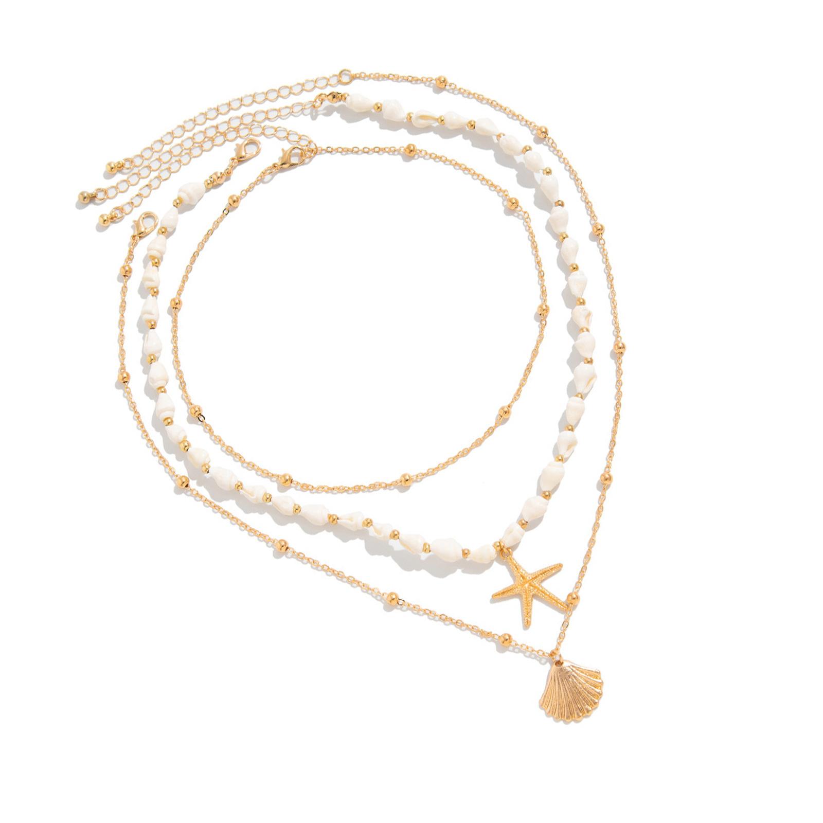 

Layer Conch Shell Pendant Necklace Bracelet Set with Adjustable Chain Bohemian Beach Jewelry for Trendy Women Wear A