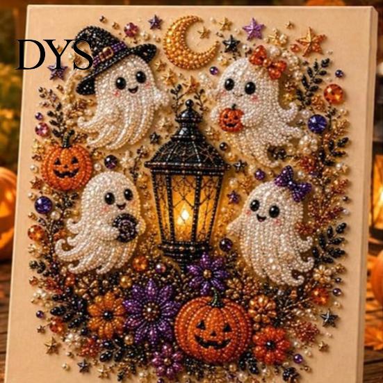 Przytulna Jesienna Dekoracja Domu Halloweenowy Zestaw do Malowania Perłami Sztucznymi, Uroczy Duch 3D Art DIY Ręcznie Robione Prezenty Świąteczne dla Nastolatków Zestaw dla Dorosłych, Boże Narodzenie