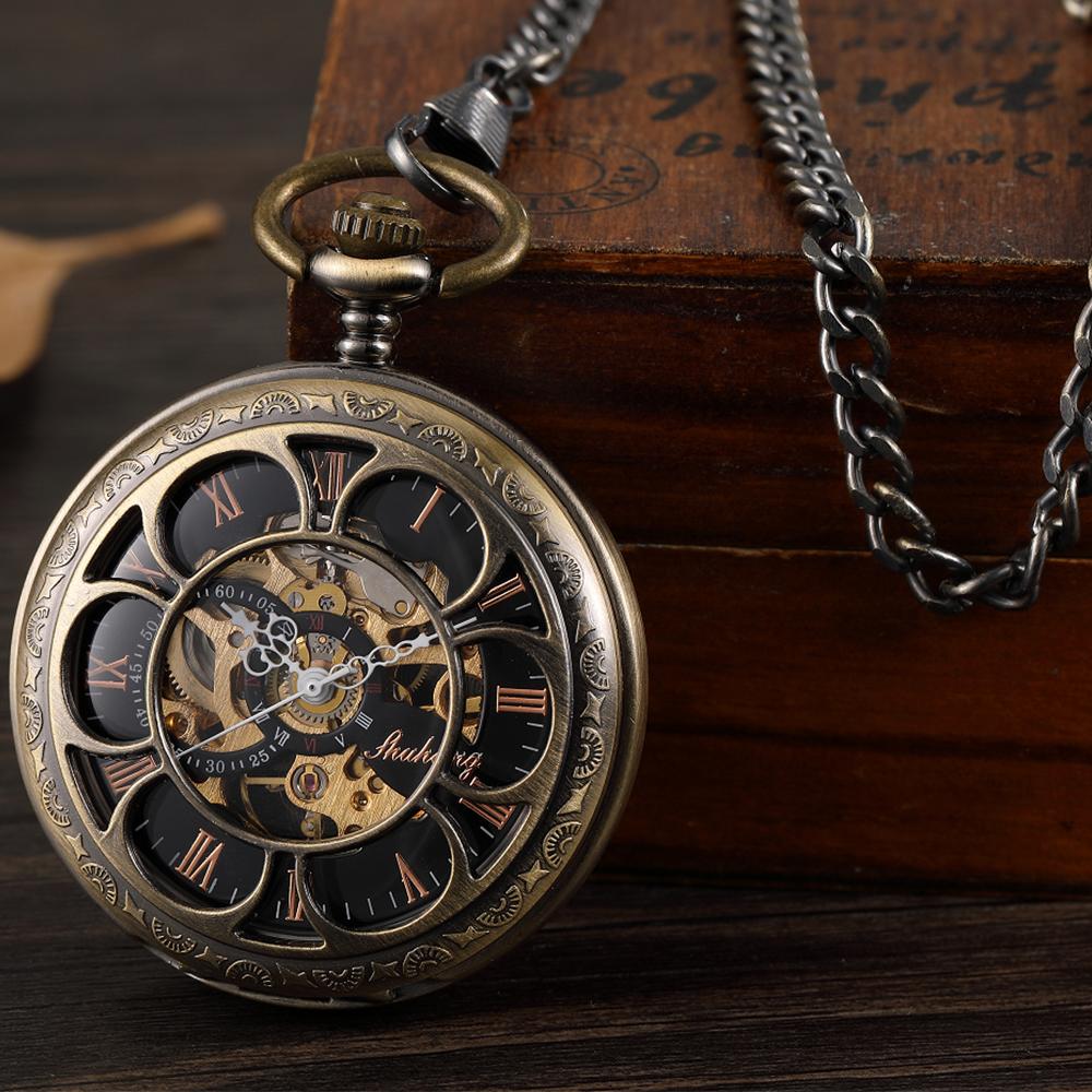 Lady Pocket Watch Skeleton Mechanical FOB VIntage Pocket Watch for Men Montre De Poche Retro Steampunk