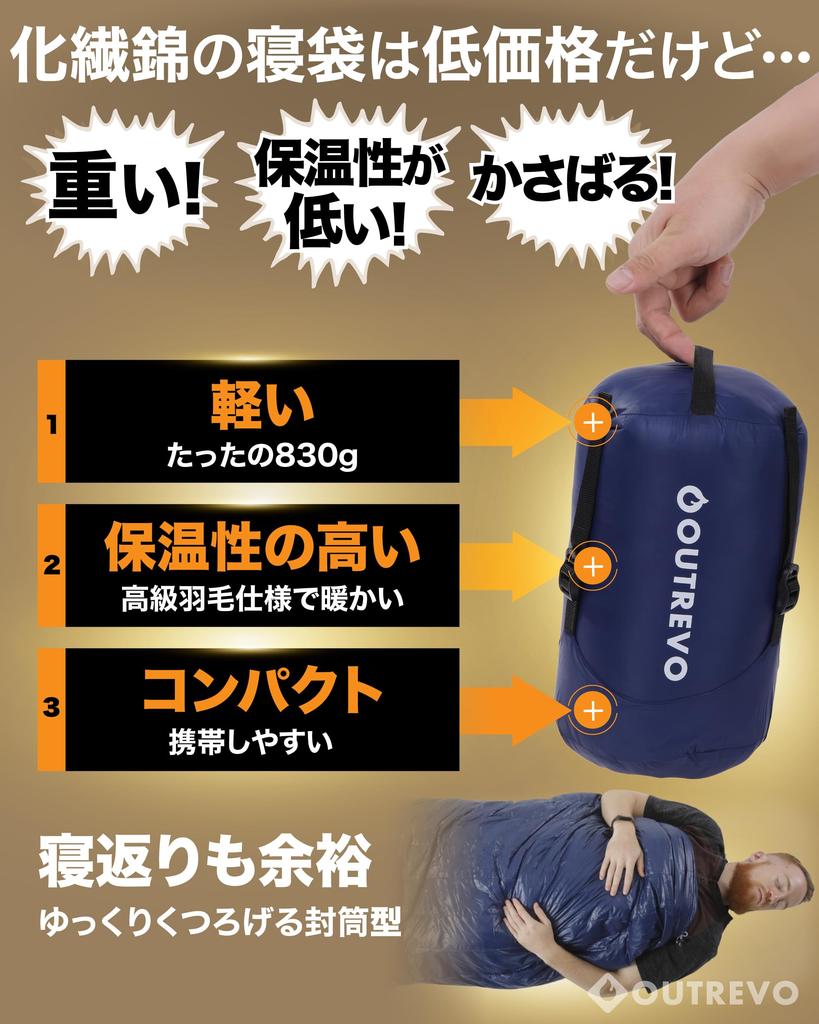 OUTREVO Kaz Tüyü Uyku Tulumu Zarf 400g Outrevo Çanta için Bağlanır, Stil, Hafif, Kaz Tüyü, İki, Kompakt, (donanma)