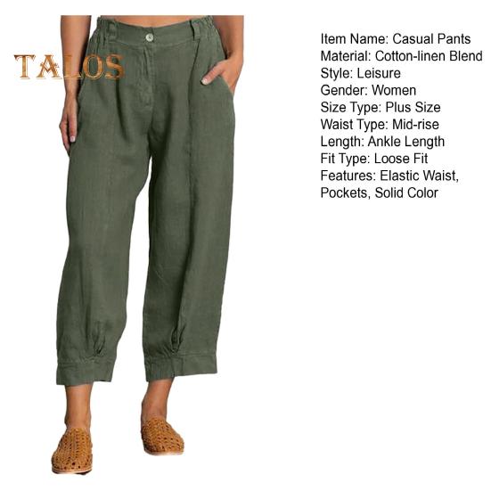 Women Casual Pants with Oblique Pockets Elastic Waist Wide-Leg Design Solid Color Leisure Pants Travel Work Daily Wear
