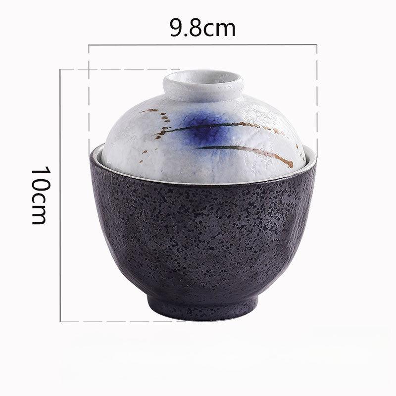 4inch Japanese Ceramic Steamer Bowl Hand Painted Lidded Soup Cup for Egg Custard Bird Nest