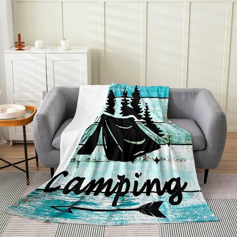 Feelyou Camper Plush Throw Blanket AllSeason Bed Blanket Rustic Wooden Brown White Flannel Fleece Gift for Women Mom Wife Queen