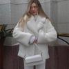 Dam Vit Fuskpäls Överdimensionerad Rock Slag Lång Ärm Varm Vinterjacka