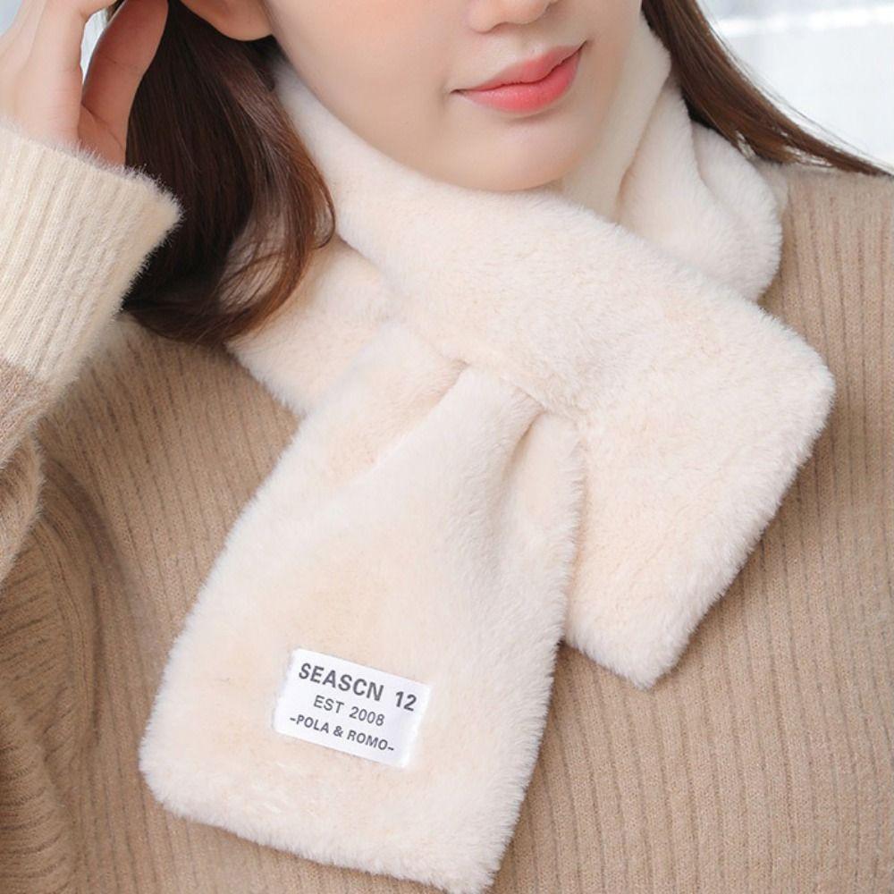 Solid Color Cross Scarf Thickened Faux Rabbit Fur Scarf Winter Warm Neckerchief Wrap Autumn Winter
