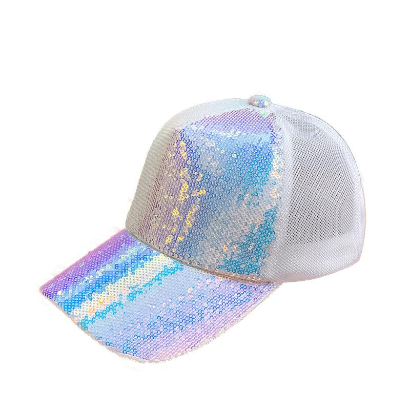 Hat Women'S Spring And Summer Colorful Sequins Mesh Cap Peaked Cap Street Baseball Cap Mesh Breathable Summer Sun Hat