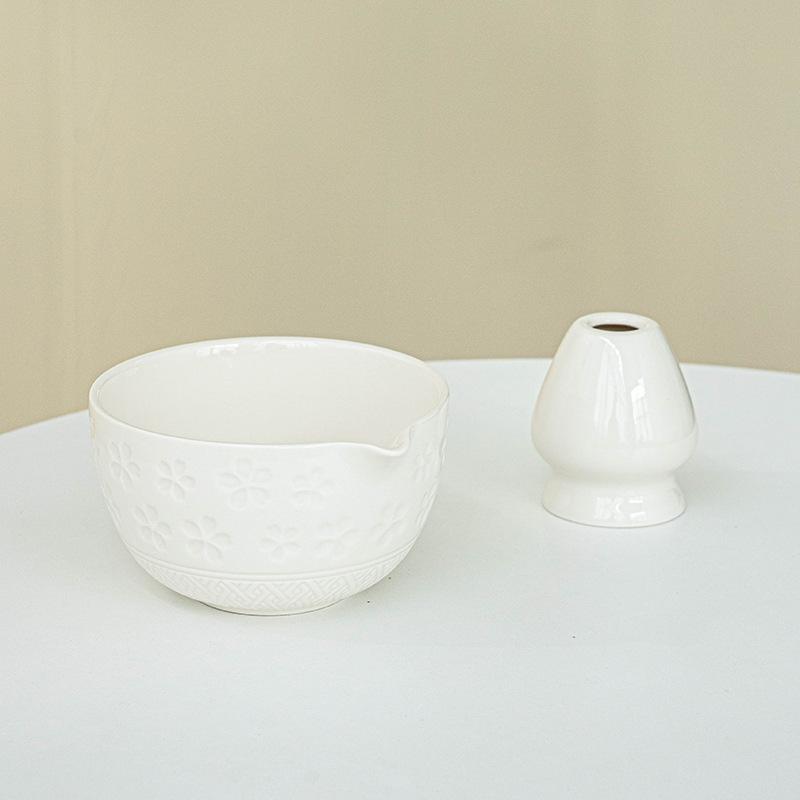 1/2pcs Traditional Japanese Matcha Bowl and Whisk Holder Tea Bowl with Pouring Spout for Office Table Tea Ceremony Party Gift