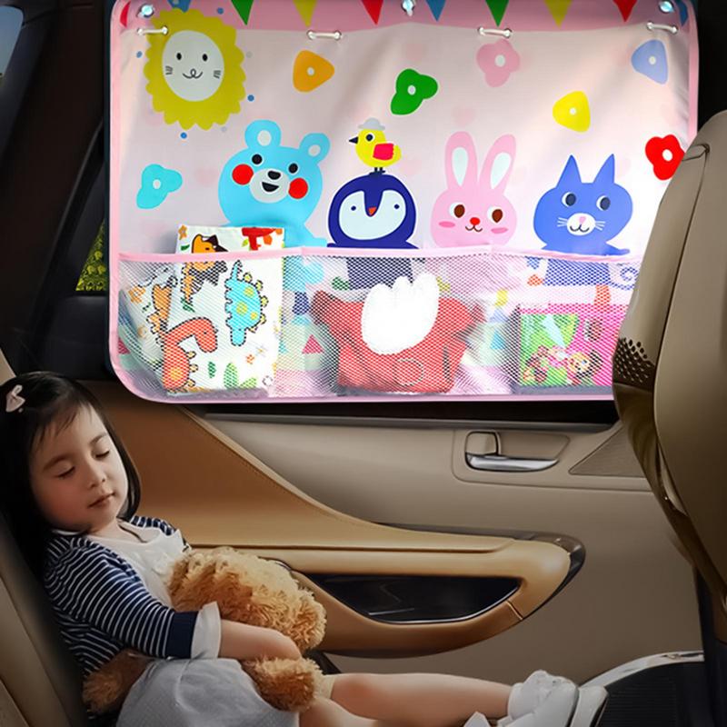 Car Window Sunshade Car Window UV Block Shades Cartoon Design Automotive Interior Sunshade With Storage Function For Sedan RV