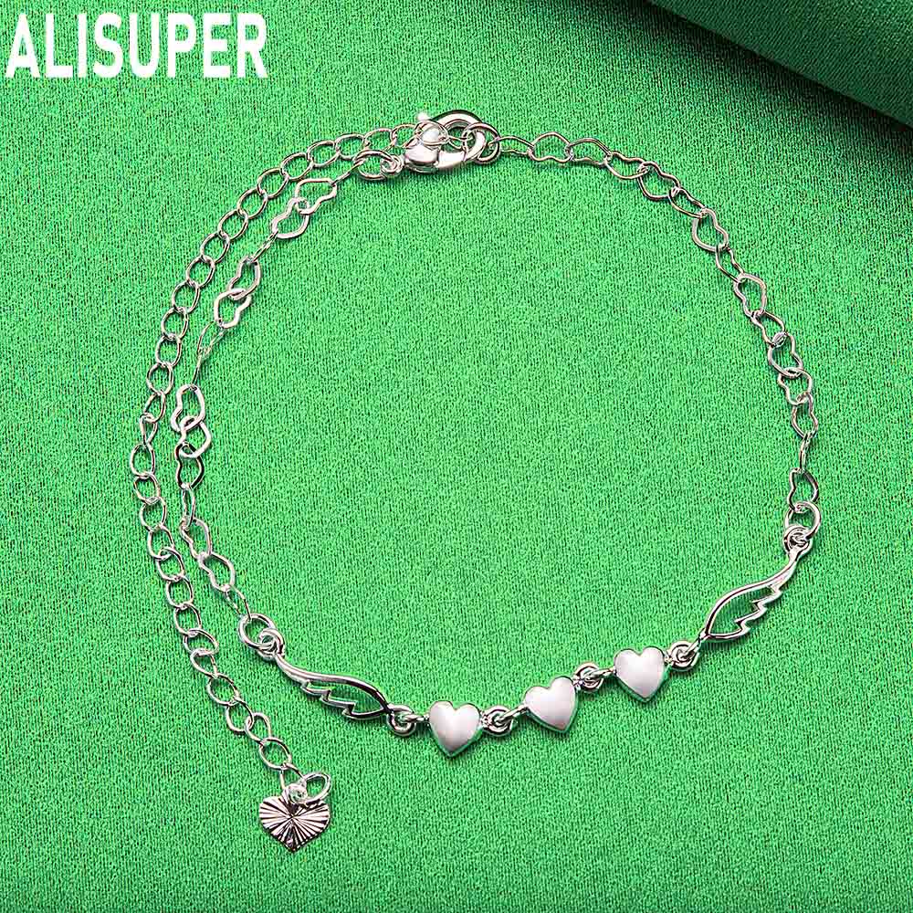 925 Sterling Silver Sweet Heart Side Chain Bracelet - Exquisite Gift Jewelry
