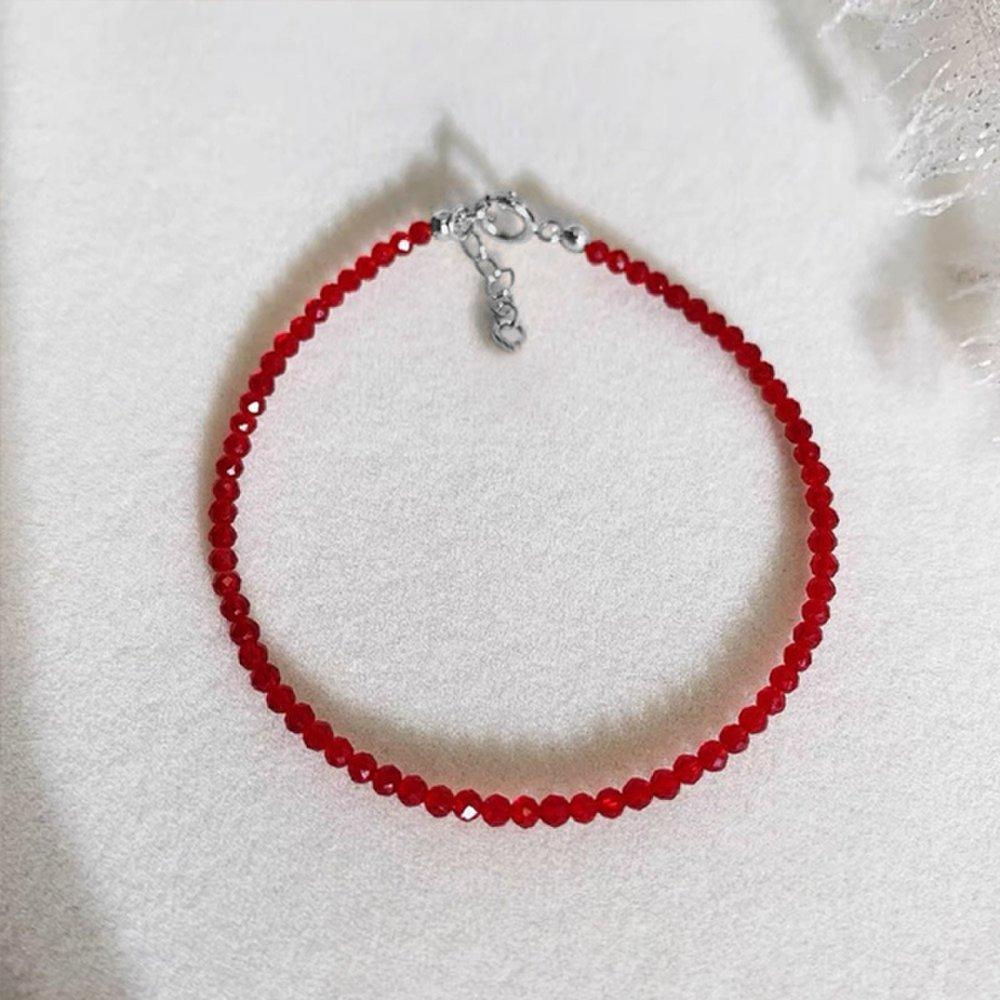 Q&A Silver 925 Crystal Bead Red Gemstone Bracelet