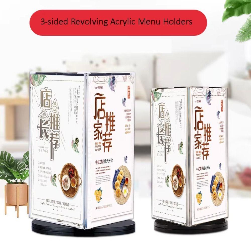 Three Side Menu Sign Holder 360 Degree Rotating Desktop Flyer Frame  Restaurant
