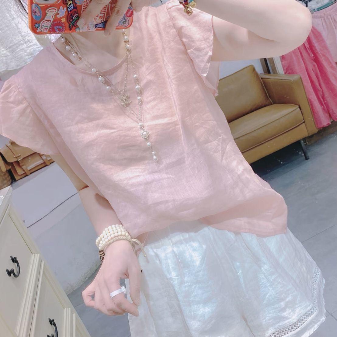 

Plus Size European Cotton-Linen Short Sleeve T-Shirt: Slimming, Flattering, Versatile Women s Summer Fashion Top. S (recommended 60-80 jin) розовый