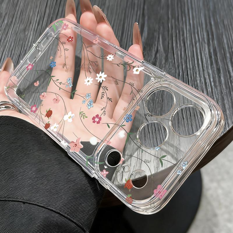 Black Rose Floral Pattern Case For iPhone 17 Pro Max Coque iPhone 16 15 14 13 Pro Max 11 Clear TPU Silicone Soft Cover