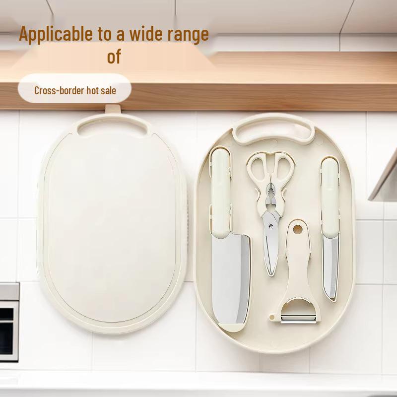 Stainless Steel Kitchen Knife Set with Cutting Board and Storage, Ideal for Baby Food and Dormitory Use