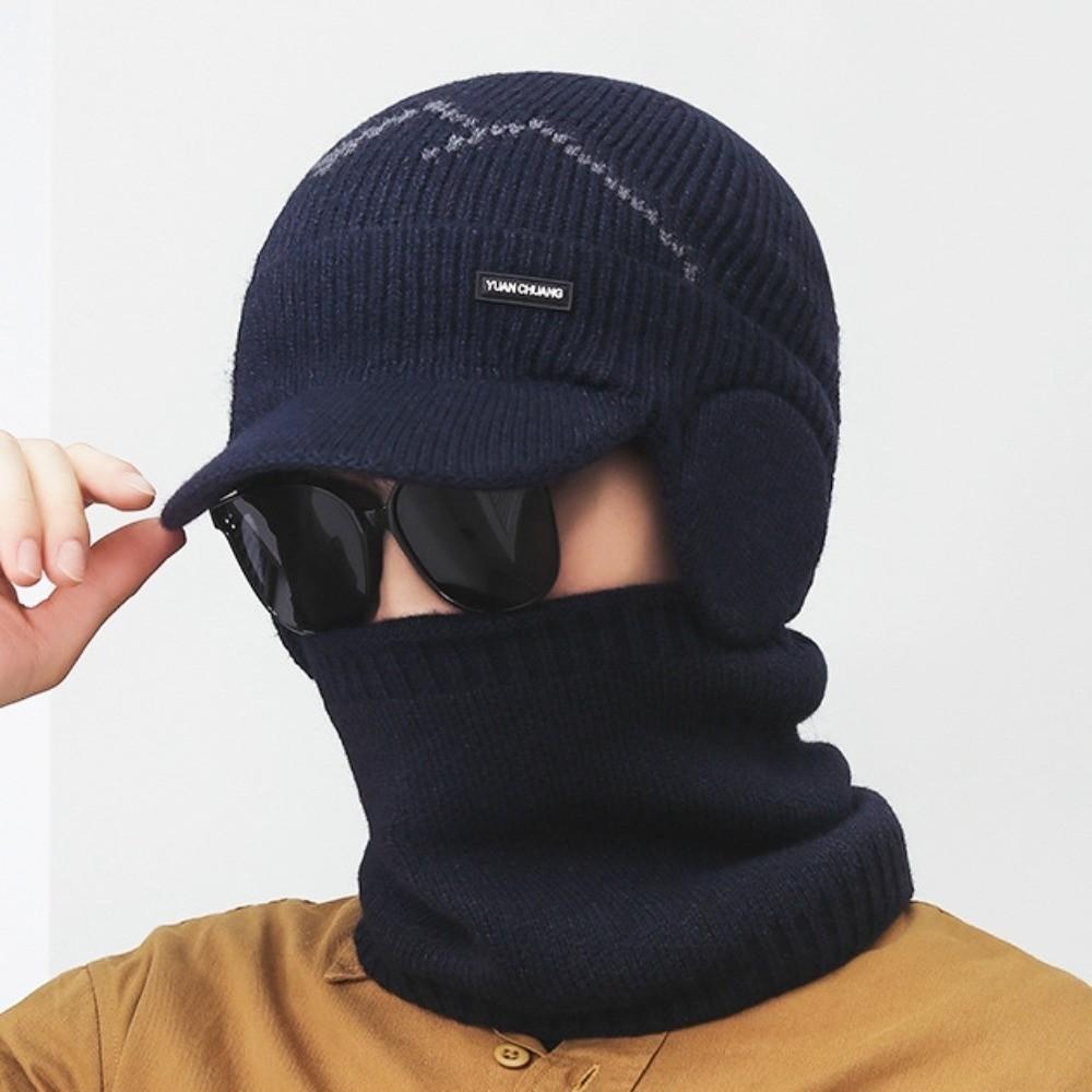 2Pcs Set Plush Knitted Hat Neck Gaiter Thicken Winter Autumn Hat with Earflap Couple