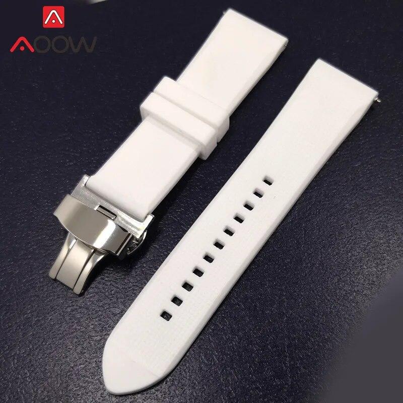 Bracelet de montre en Silicone 18 20mm 22mm 24mm, pour Samsung Galaxy Watch 4 42mm 46mm, caoutchouc à dégagement rapide, boucle papillon