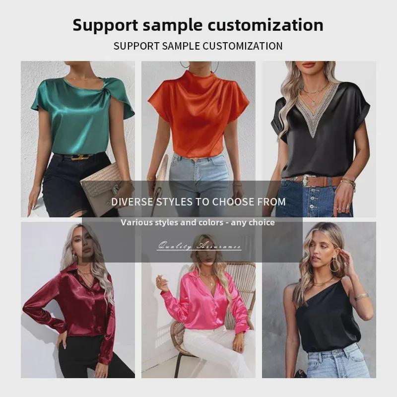 T-shirt da donna in raso con colletto a fiocco e design di nicchia