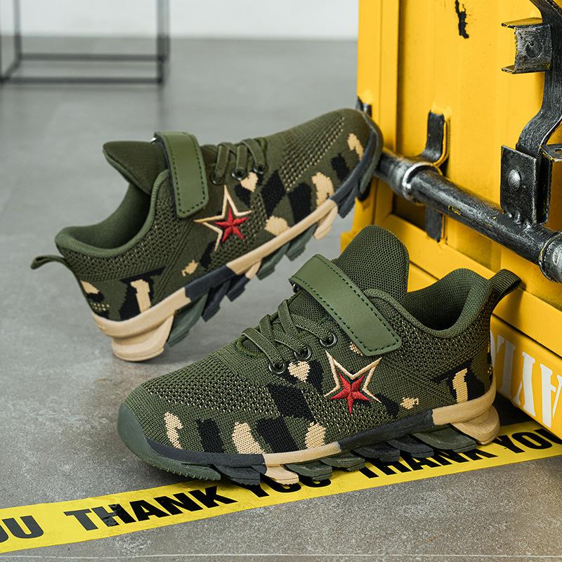 Boys camouflage shoes 2025 new comfortable children's boys sports shoes mesh breathable non-slip soft sole military training trendy shoes