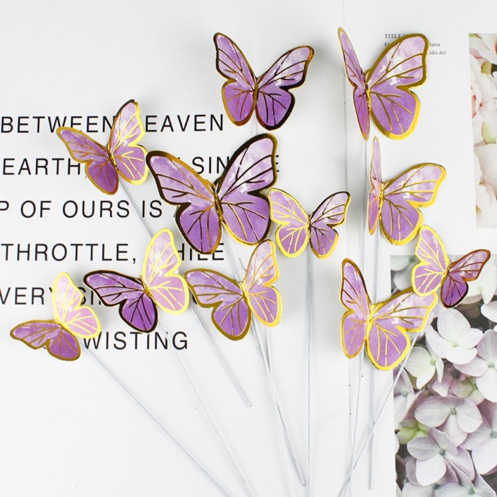 20 Pcs Colorful Gilt Edged Butterfly Cake Topper Happy Birthday Cake Decorations Wedding Bride Dessert Party Decor