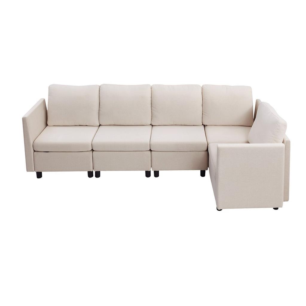 Modular Sectional Sofa, Modern 5-Seater Modular Sofa with Hidden Storage, Cloud Sectional Couch with High Rebound Sponge, Solid Wood Frame Upholstered