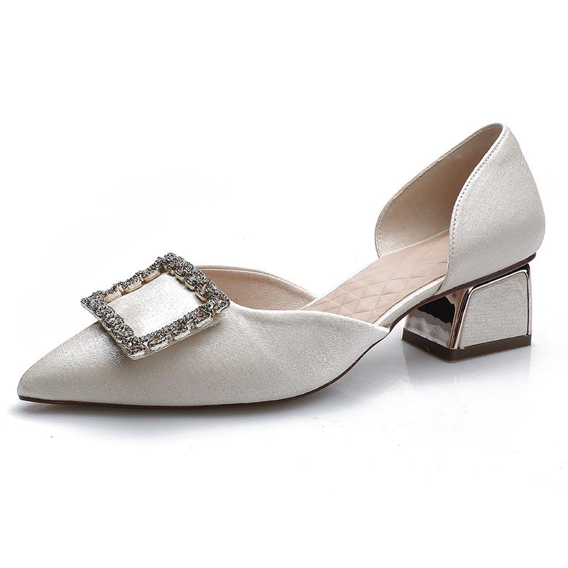 New women's shoes bag head sandals women's thick heels pointed high heels medium heel hollow single shoes