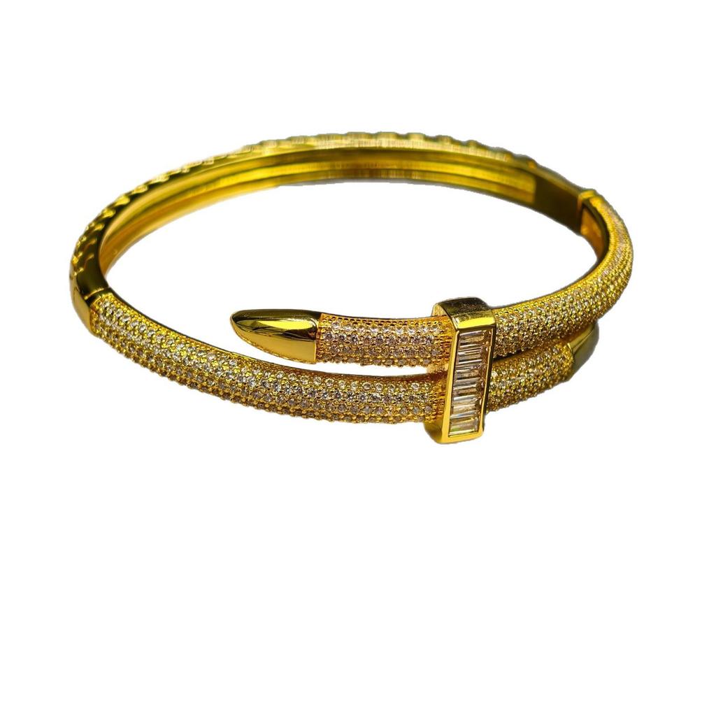 Electroplated Gold Nail Bracelet Ring with Zircon - Original 2025 Summer Jewelry Design