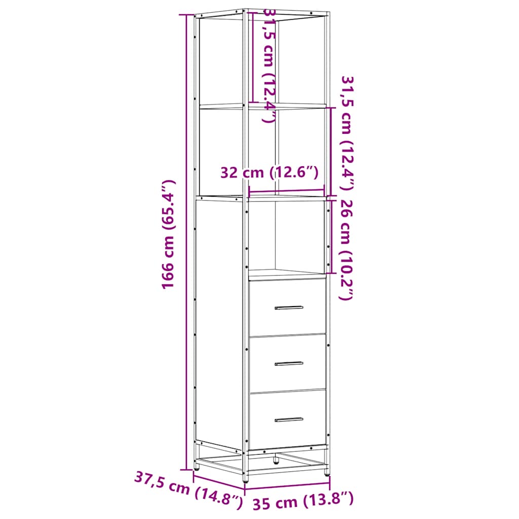 Bathroom Cabinet In Sonoma Oak 35 X 37.5 X 166 Cm Particleboard