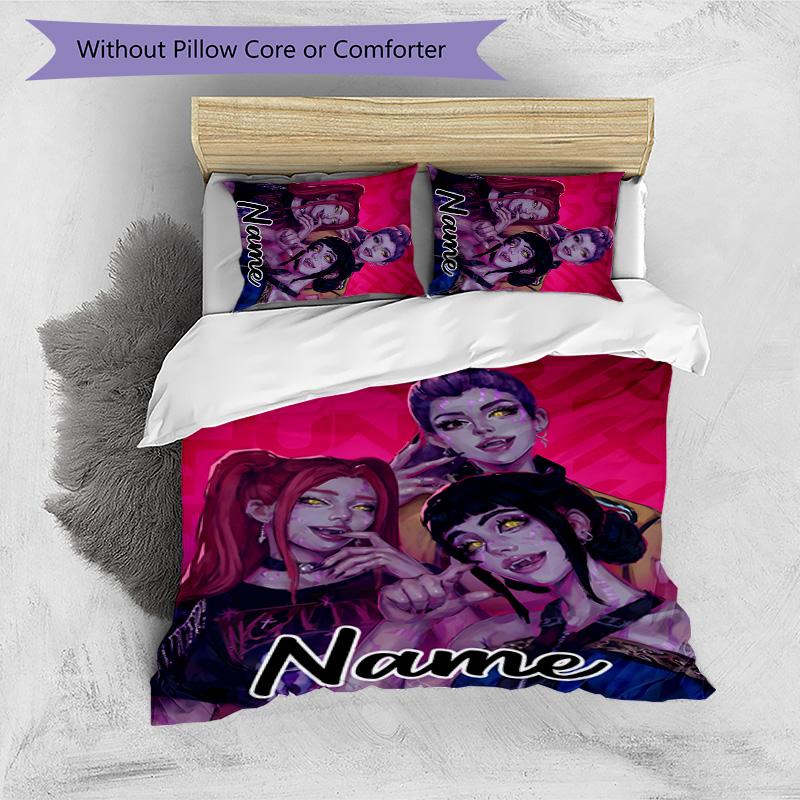 3pcs KPop Demon Hunters24 Cover Set - Personalized Name, HD Printed Bedding with 1 Cover and 2 Pillowcases - Perfect for Home Decor, Easy Care