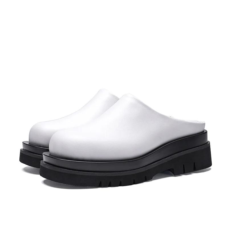 Luxury Leather Platform Man Half Slippers with Heels Genuine Leather Summer Wedding Business Social Shoes Outside Sandals
