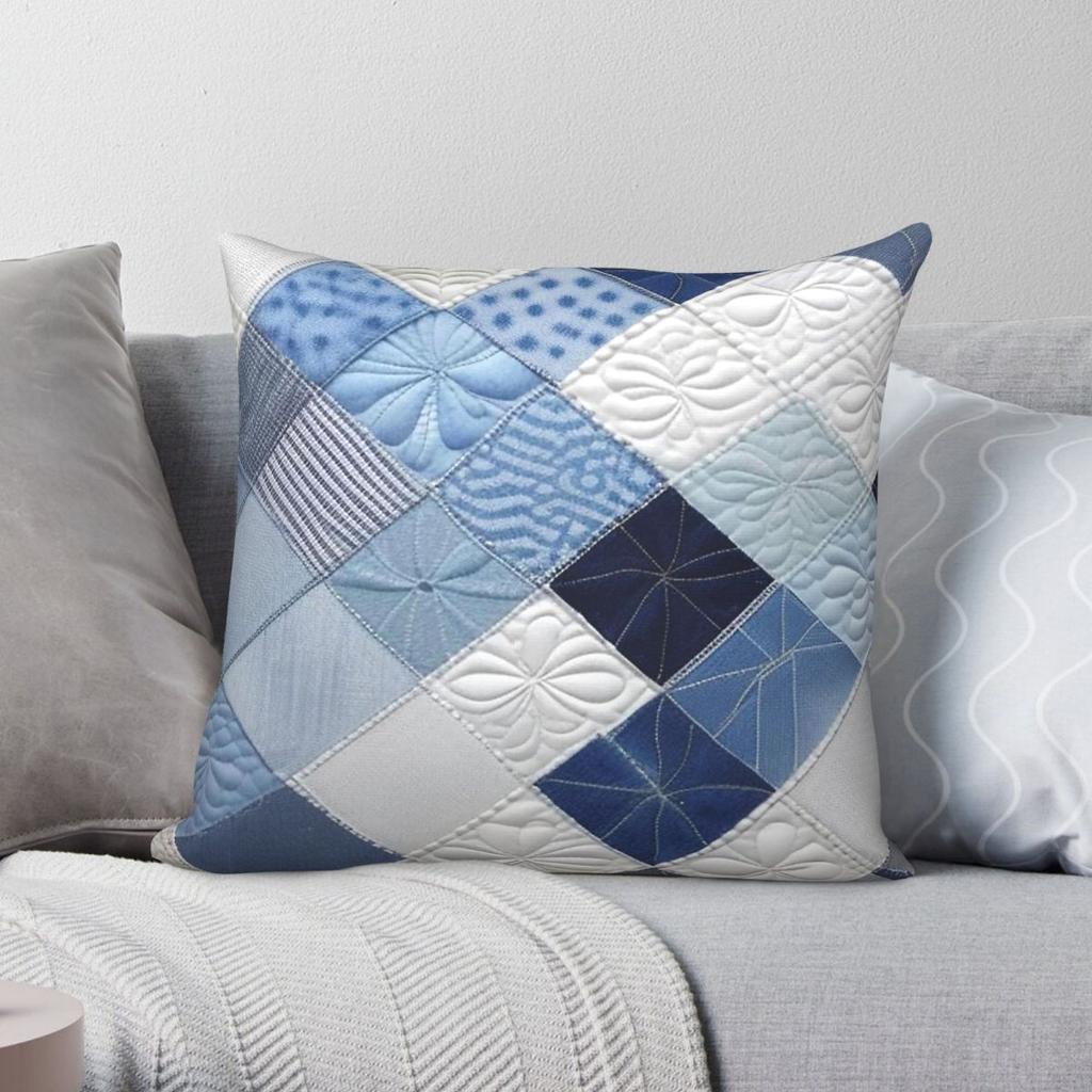 Denim White Patchwork Quilt Square Pillowcase Polyester Linen Velvet Creative Zip Decor Pillow Case Home Cushion Cover