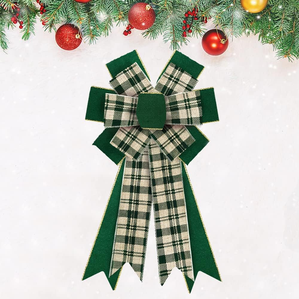 

Large St. Patrick s Day Wreath Bow Green Buffalo Plaid Bows Christmas Farmhouse Tree Topper Bows for Front Door Carnival Decor 20.81 x 11.42 inch