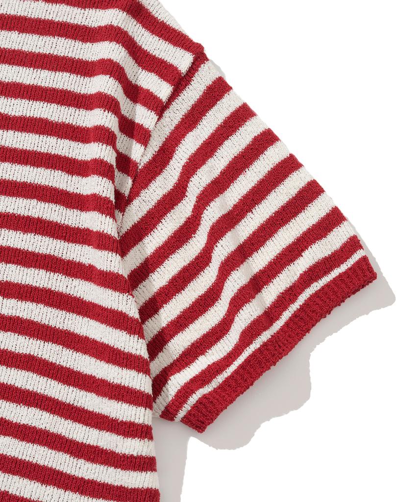 KNITTED Boucle Stripe Round Knit Red