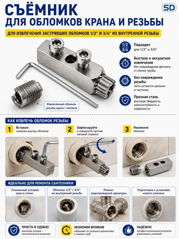 Set for cutting internal and external threads on pipes PPR 1 / 2, "3 / 4," 1, "set for manual and electrical installation, with FUM tape, remover