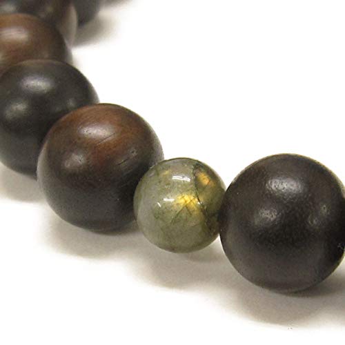 Nenjudo <Made in Japan> Men's 22-Bead, Striped Ebony Labradorite Prayer Beads with Silk Tassel and Prayer Bead Bag. Suitable for all sects. Handmade,