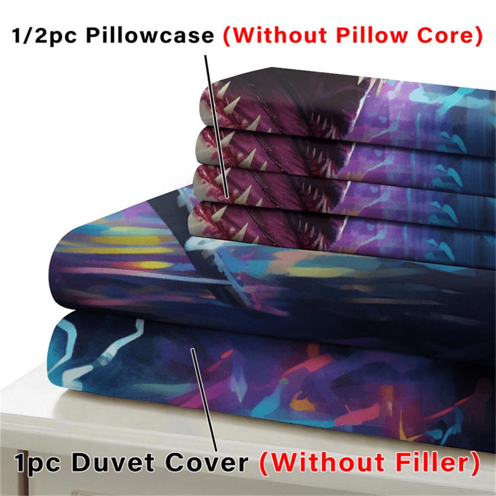 3D Sada digitálně potištěného prostěradla, 2/3dílná sada, Měkká polyesterová tkanina, Lze prát v pračce Zapínání na zip Různé vzory a motivy