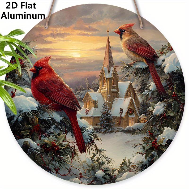 

2D Flat Aluminium Cardinal Christmas Sign - Warm Winter Figurine Ornaments - Ideal for Front Door, Wall, Porch, Window Decor - Ideal Christmas Gift 7.87×7.87inch