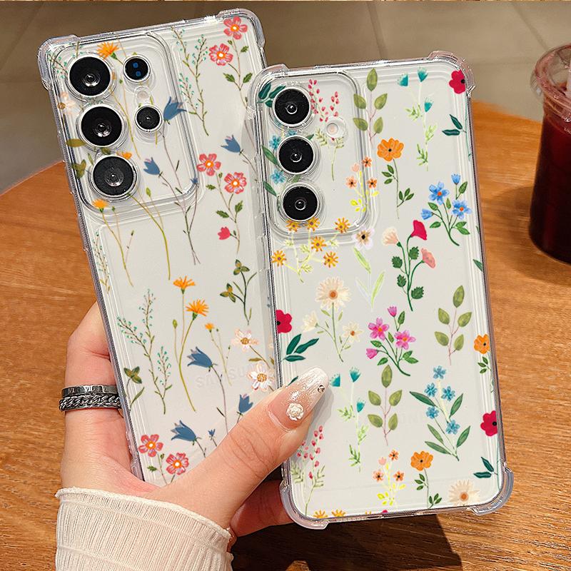 Little Flowers Patterned Phone Case For Samsung Galaxy S26 S25 S24 S23 Ultra S22 Plus S21 S24 S25 FE Clear Shockproof Soft Cover
