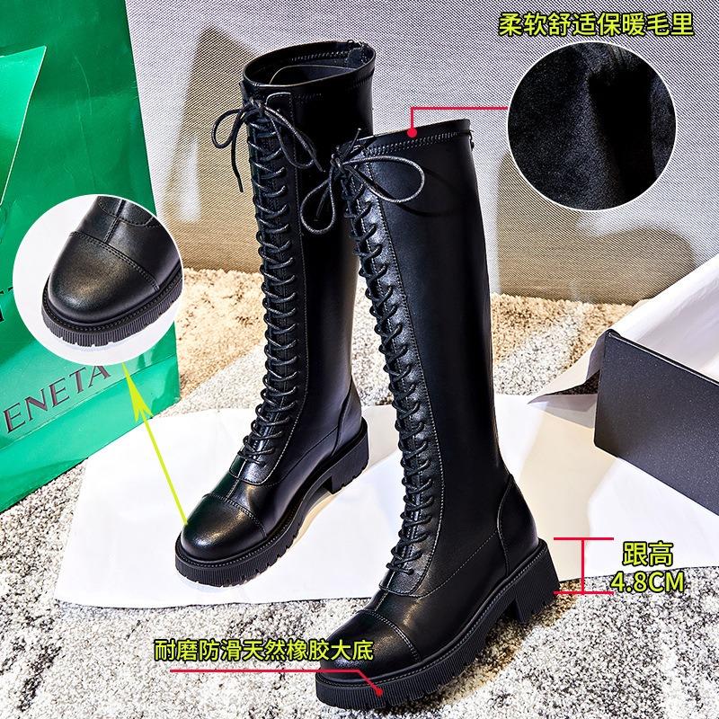 Knight boots women's autumn and winter new high tube casual leather boots women's thick heel velvet shoes children