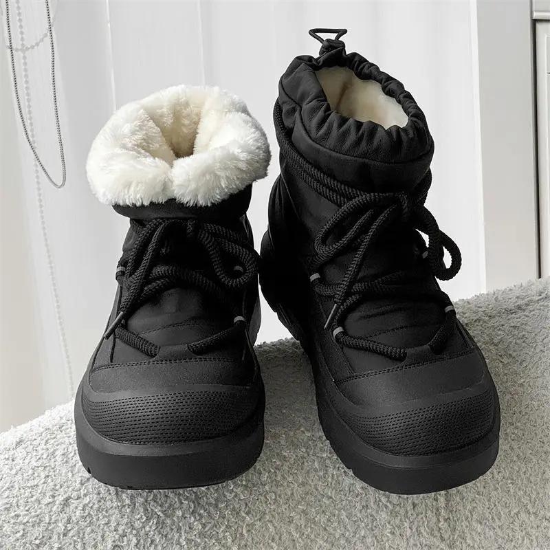 Men's Snow Boots Thickened Casual Bakers Shoes Autumn and Winter Fur-Lined Thickened Warm Mid-Calf Cotton Shoes Zapatillas Male