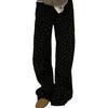 Women's High Waist Black Polka Dot Floral Wide-Leg Trousers with Velvet Lining - Autumn/Winter