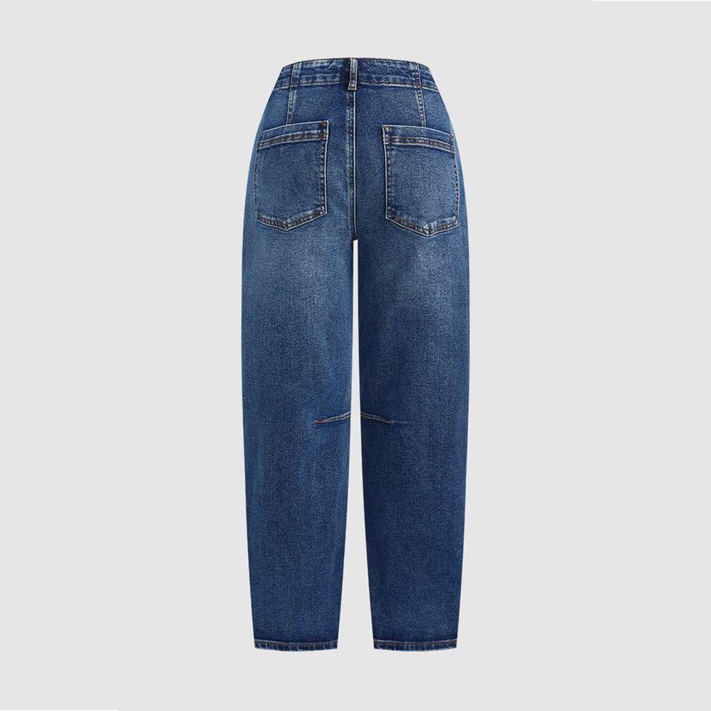 Women's High Waist Washed Women's Jeans Fashionable Versatile Straight Leg Pants