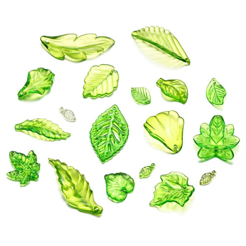 10-100Pcs Green Acrylic Leaf Charms Leaves Beads Pendants For Diy Necklace Bracelet Earrings Jewelry Making Handmade Crafts