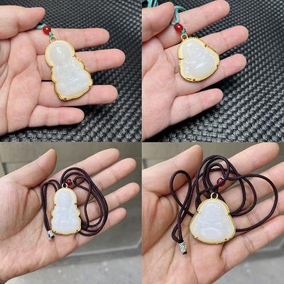 Grün-weiße Buddha-Halskette für Frauen, exquisiter chinesischer Stil, Maitreya Buddah-Halskettenanhänger, weibliches Amulett, Hinduismus-Geschenke
