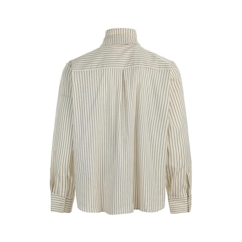 Mens Striped Long Sleeve Shirt Loose Fit Casual Streetwear Fake Two-Piece Stand Collar Button-Up