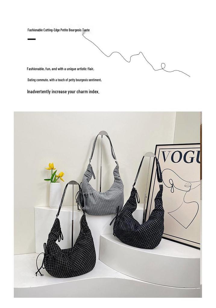 Korean Plaid Canvas Underarm Bag - Large Capacity Crossbody for Women, 2025 Style
