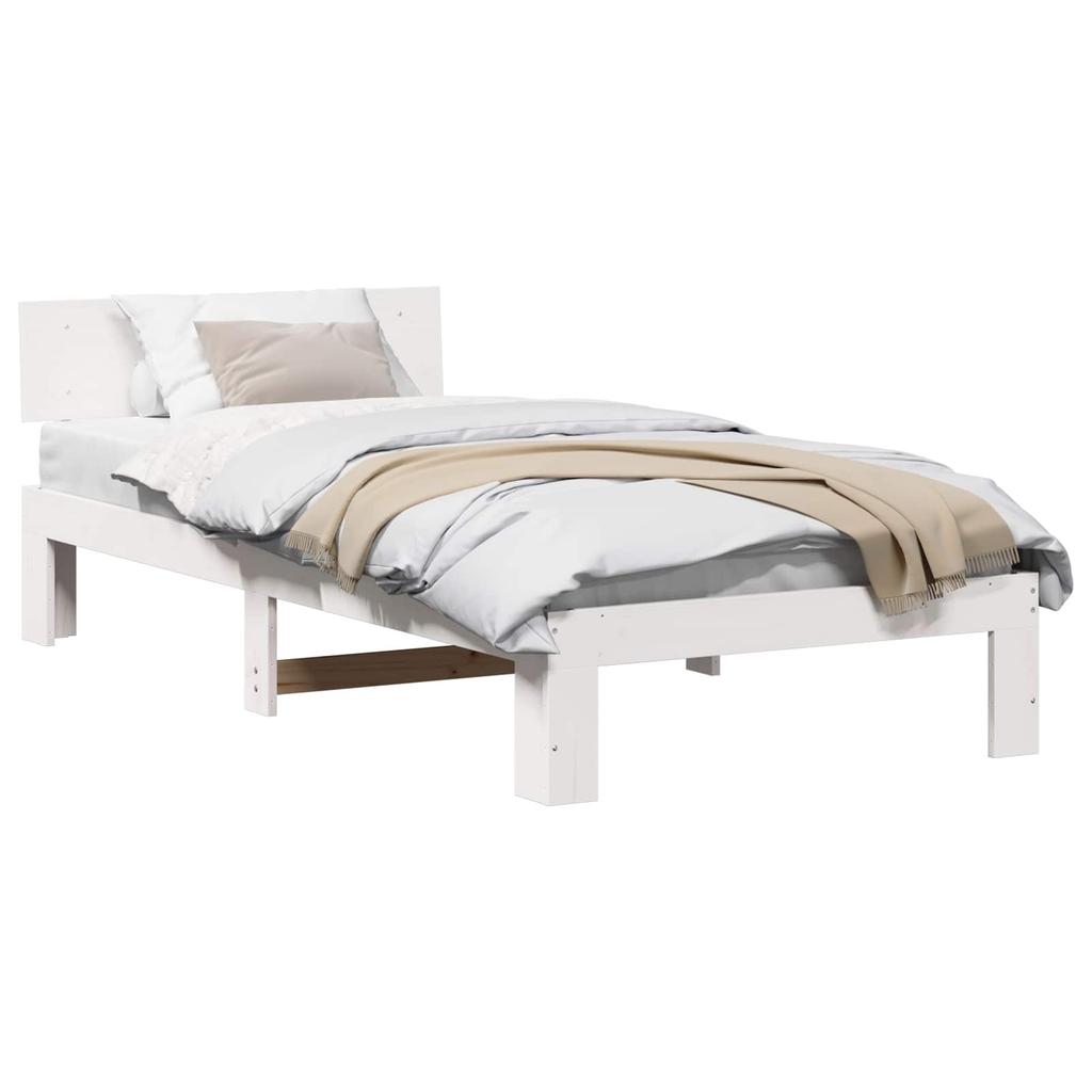 White Bed Frame with Headboard 75 x 190 cm Solid Pine Wood